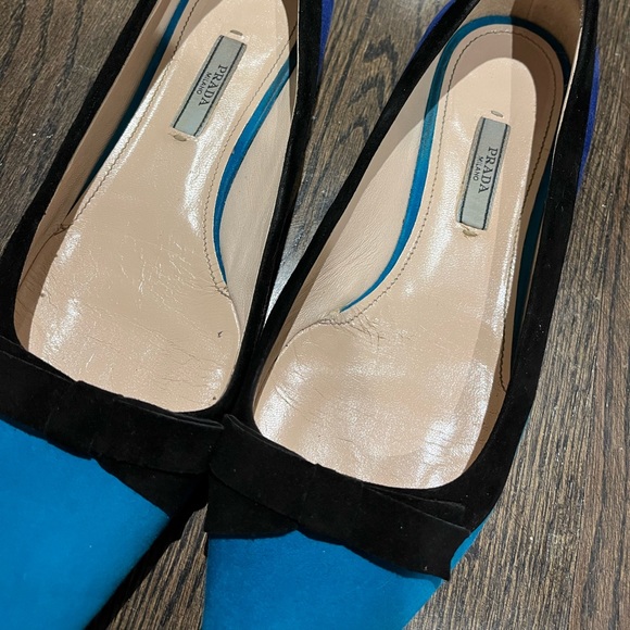 Prada Colorblock Flats Blue Suede Bow Size 38.5 - Picture 5 of 7